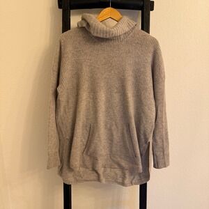 Max Studio 2-Ply 100%  Cashmere Cowl Neck Pocket Sweater Gray Womens Size L